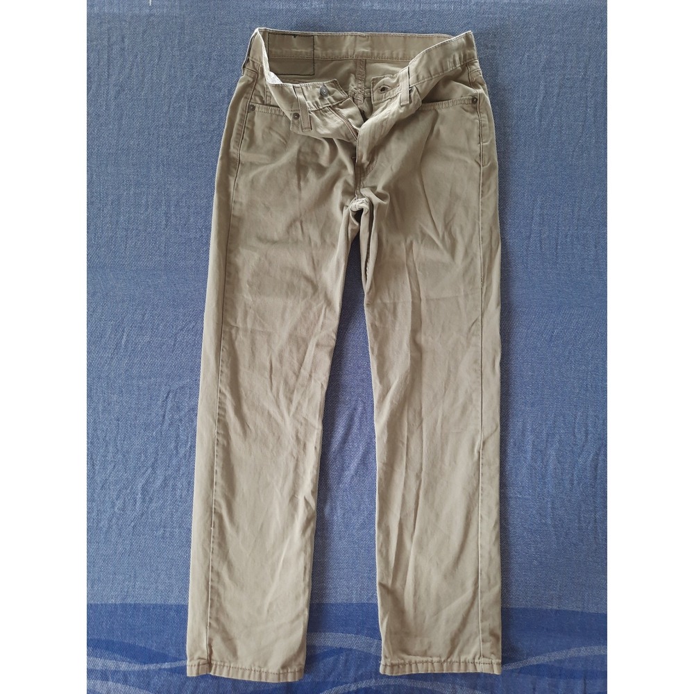 Levis 514‎ Straight Fit Khaki Pants Mens 29x30 Cream Chino Trousers Black Patch